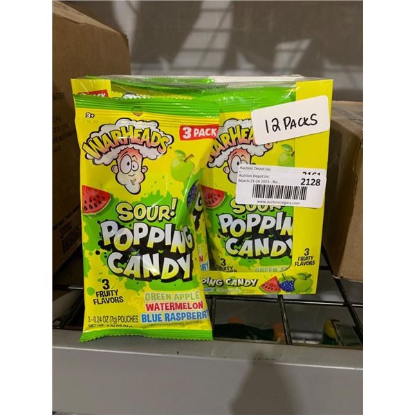CASE LOT – Warheads Sour Popping Candy, 12 Packs, 3 Fruity Flavors