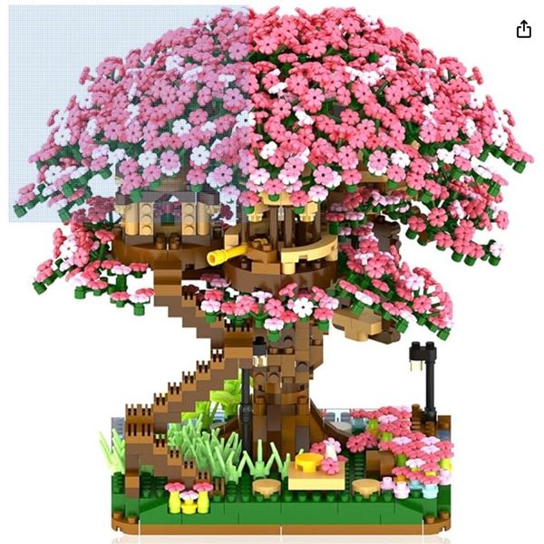 Yushiv Cherry Blossom Tree House Building Block Set No.609, 2008 Pieces, Ages 8+