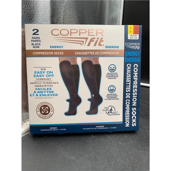 Copper Fit Energy Compression Socks, 2 Pairs, Unisex, Black