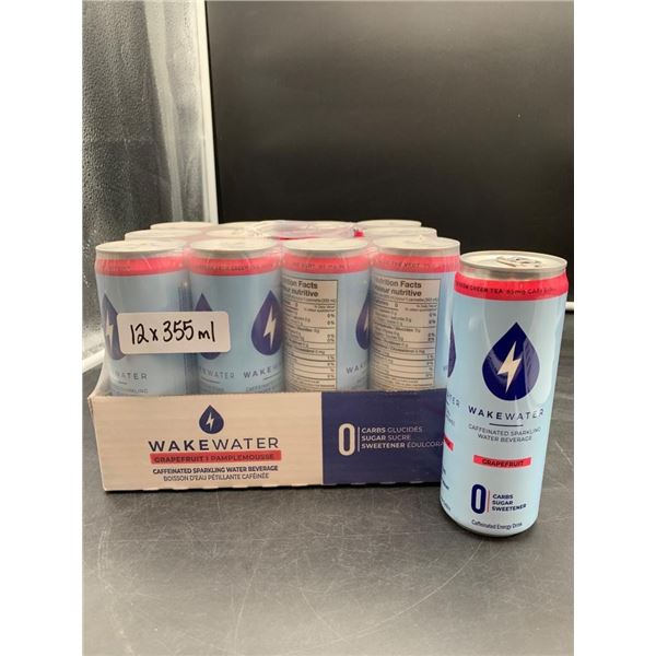 WakeWater Caffeinated Sparkling Water Beverage 12 x 355mL, Grapefruit Flavor