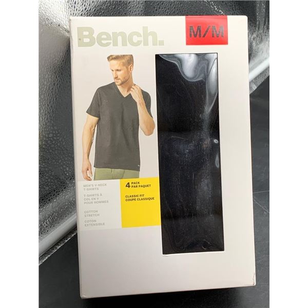Bench Men’s V-Neck T-Shirts 4-Pack, Cotton Stretch, Size M/M, Black