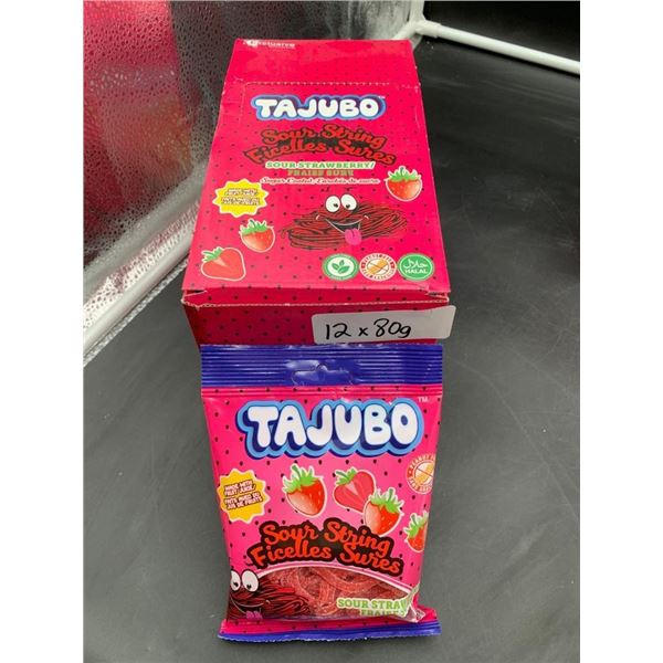 Tajubo Sour String Sour Strawberry Candy, 12 x 80g
