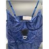 Image 5 : Women’s Blue Lace Lingerie Set with Garters – Size Large