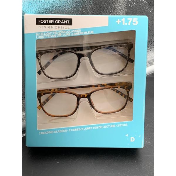 Foster Grant +1.75 Blue Light Full Rim Reading Glasses Set of 2