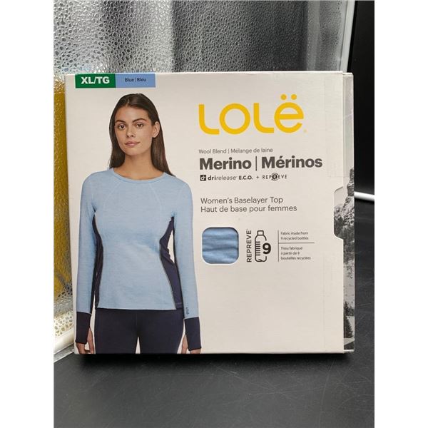 Lole Women’s Merino Blend Base Layer Top, Size XLTG, Blue