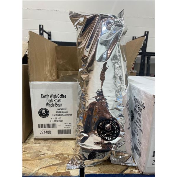 Death Wish Coffee Dark Roast Whole Bean, USDA Organic, 8 lbs Net Weight