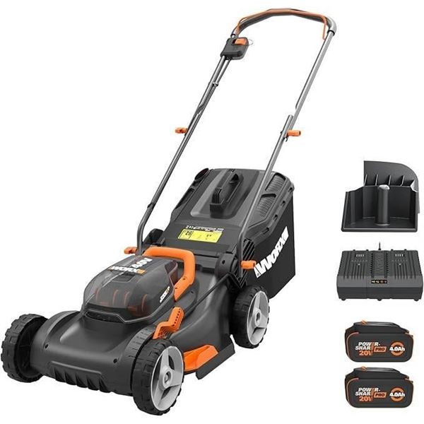 Worx WG743 40V PowerShare 4.0Ah 17″ Lawn Mower w/Mulching & Intellicut (2x20V Batteries),Bl