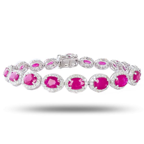14.90 ctw BURMESE Ruby and 3.91 ctw Diamond Platinum Bracelet (GIA CERTIFIED)