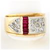 Image 1 : Men's Retro Vintage 14K Gold 0.40 ctw Diamond & Synthetic Ruby Buckle Band Ring
