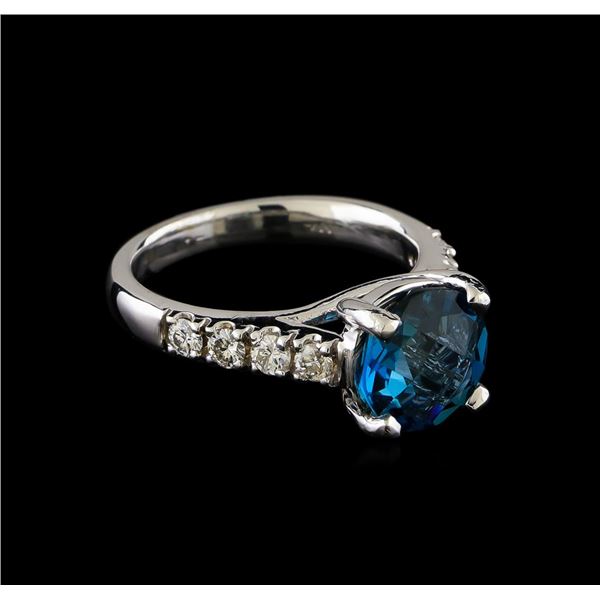 3.00 ctw Blue Topaz and Diamond Ring - 14KT White Gold