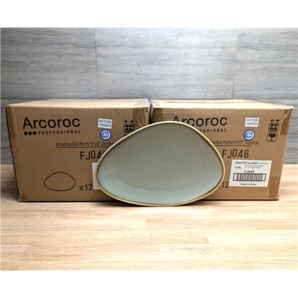 Terrastone Sage Green 11-1/2" Platter, Arcoroc FJ046 - Lot of 24 (2 cases)|R6-2