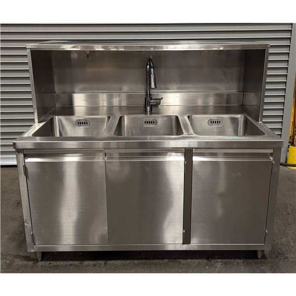 57" Stainless Steel Three 16" x 16" Tub Sink Cabinet|TY1/R4