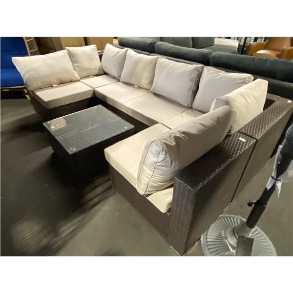 PATIO BLISS 7PCS BROWN RATTAN OUTDOOR SOFA SET WITH CREAM CUSHIONS IN BOX *4 BOXES*