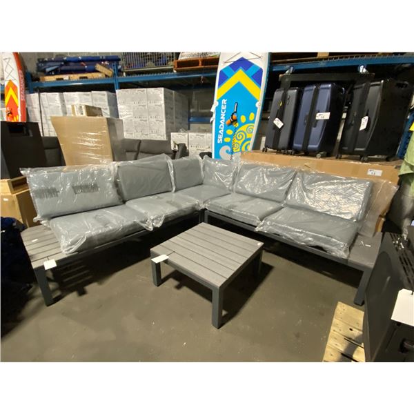 GREY EVA VOGUE COLLECTION OUTDOOR MODULAR SECTIONAL PATIO SET WITH TABLE