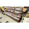Image 2 : BROWN LEATHER OVERSTUFFED 3 SEAT POWERED DUAL RECLINER COUCH