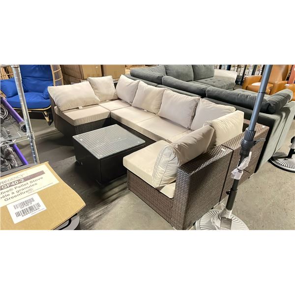 PATIO BLISS 7PCS BROWN RATTAN OUTDOOR SOFA SET WITH CREAM CUSHIONS IN BOX *4 BOXES*