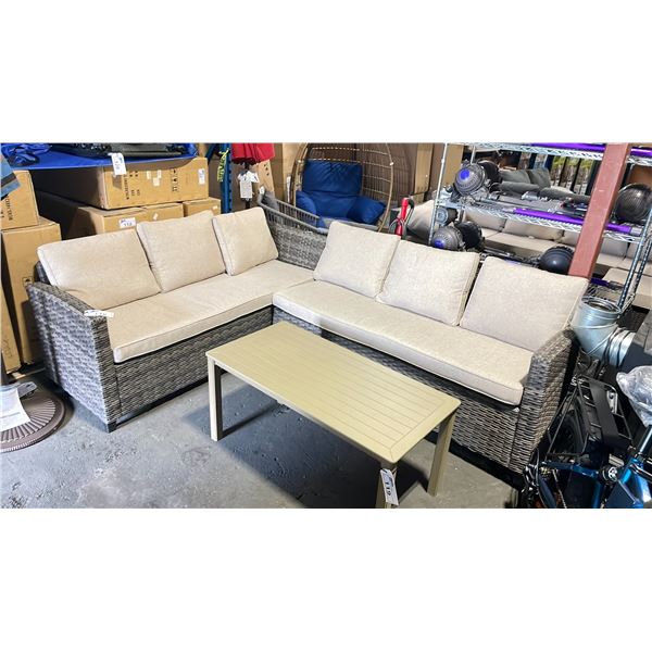 PATIO BLISS 2 TONE GREY 2 PCS L-SHAPE OUTDOOR PATIO SECTIONAL SET WITH BEIGE CUSHIONS