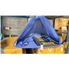 Image 1 : BLUE POP UP BEACH TENT WITH BAG, SMALL BLUE FOLDING CHAIR, & FOLDING PATIO LOUNGE CHAIR