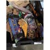 Image 2 : LARGE TOTE OF ASSORTED HAND TOOLS, GLOVES AND SPIKE NAILS