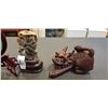 Image 2 : CARVED FOO DOG, STON SCULPTURE AND FREE STANDING ROSEWOOD GLASS SPINNING PICTURE