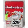 Image 1 : BUDWEISER METAL TIN SIGN DCOR 8 X 12 INCH NEW