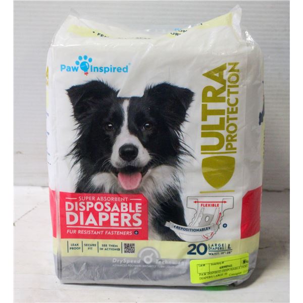 PAW INSPIRED DISPOSABLE DOG DIAPERS LARGE 20