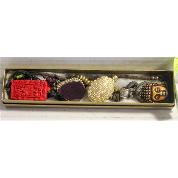 VINTAGE BUDDHA, GARNET, RED COARAL ASIAN JEWELRY