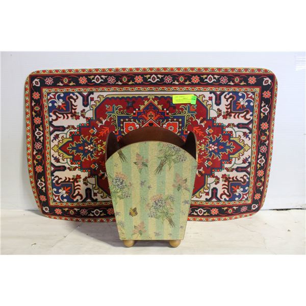 AREA RUG & LILAC BUTTERFLY GARBAGE CAN TOGETHER