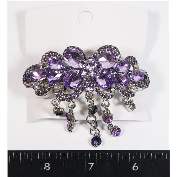 NEW SILVER TONE LILAC RHINESTONE TASSEL FRENCH