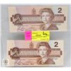 Image 1 : SET OF TWO CANADIAN 1986 $2 DOLLAR BILLS -