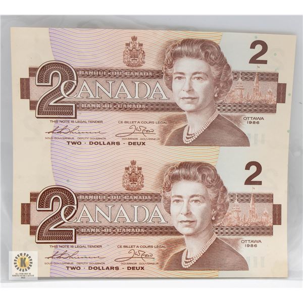 SET OF TWO UNCUT 1986 CANADIAN $2
