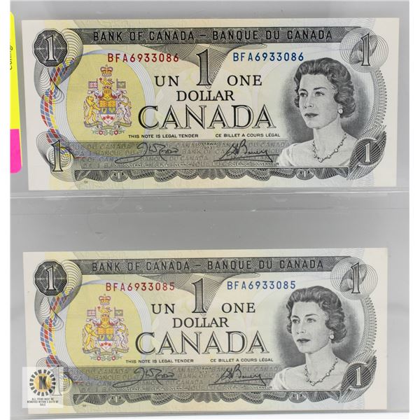TWO 1973 UNCIRCULATED $1 DOLLAR BILLS IN