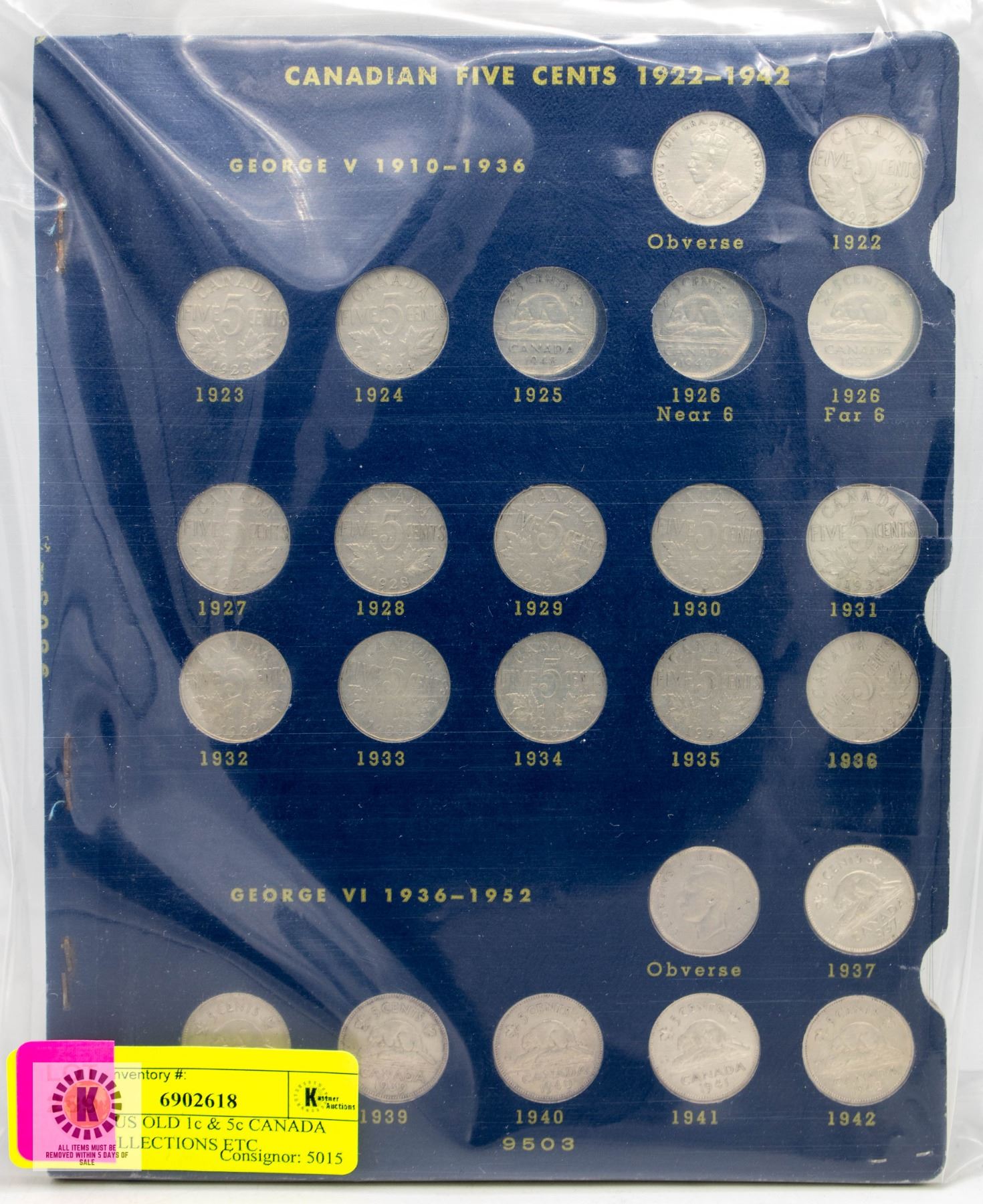 Canadian Coin Collection Sheets 3 VARIOUS OLD 1c & 5c CANADA COIN COLLECTIONS ETC