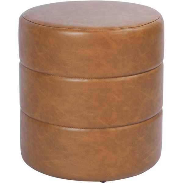 NEW HOMEPOP ROUND FAUX LEATHER OTTOMON - BROWN