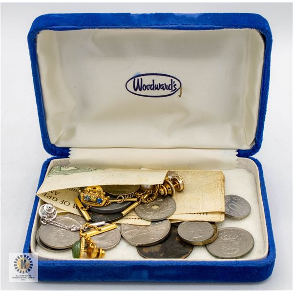 COLLECTION VINTAGE WORLD COINS BILLS ETC