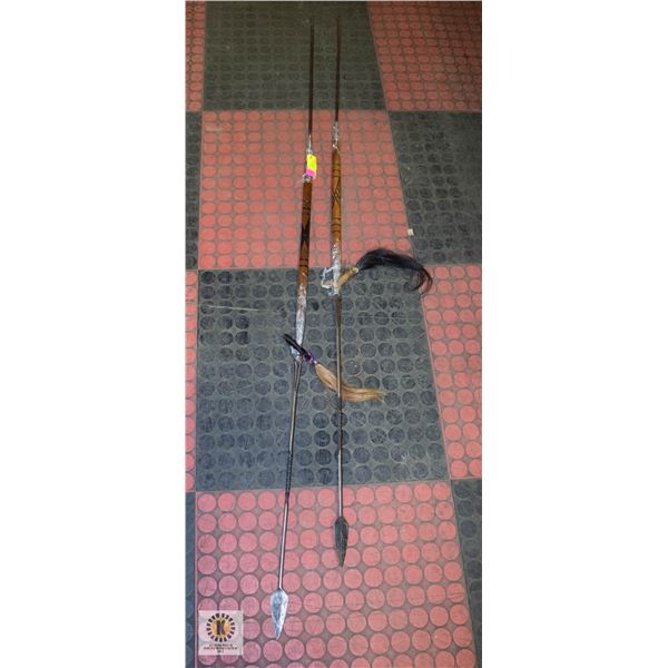 2 AFRICAN SPEARS:5 FT, W HAIR/LEATHER TIP COVERS