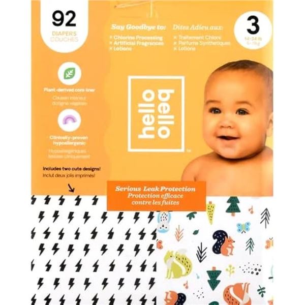 NEW WITH BOX 92 DIAPERS HELLO-BELLO APPROX SZ 5