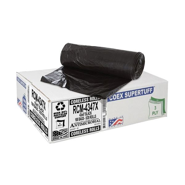 NEW 43 X 47 BLACK 100 BAGS COEX SUPERTUFF CORELESS
