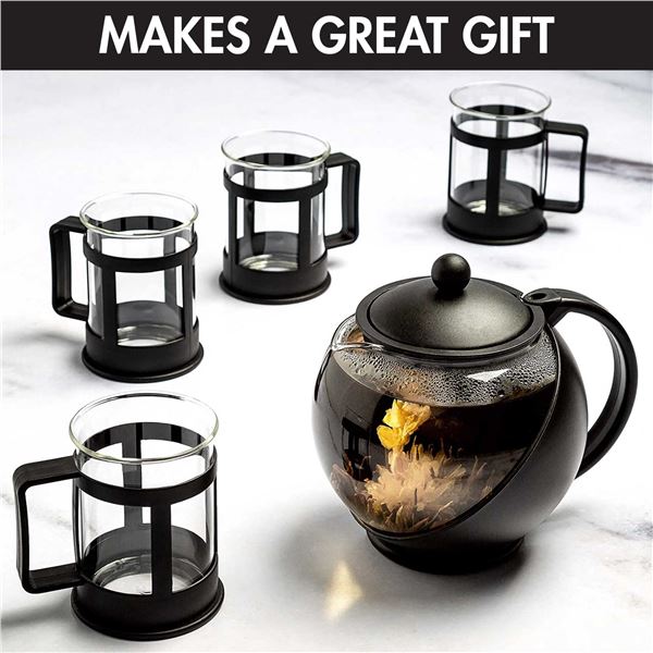 NEW PRIMULA HALF MOON TEAPOT WITH 4 MUGS
