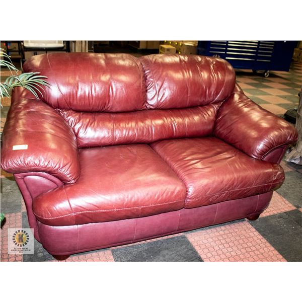 RED LEATHER LOVE SEAT