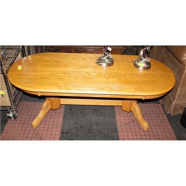 OVAL SOLID OAK COFFEE TABLE H-18.5" W-24" L-54"