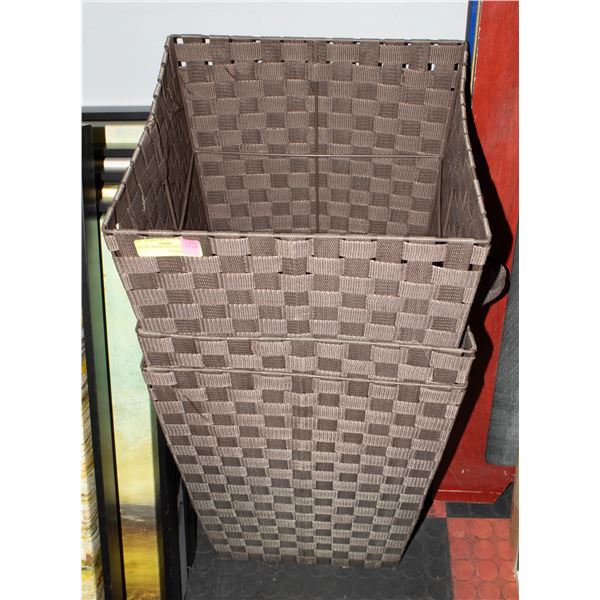 LOT OF 3 BROWN WOVEN HAMPERS