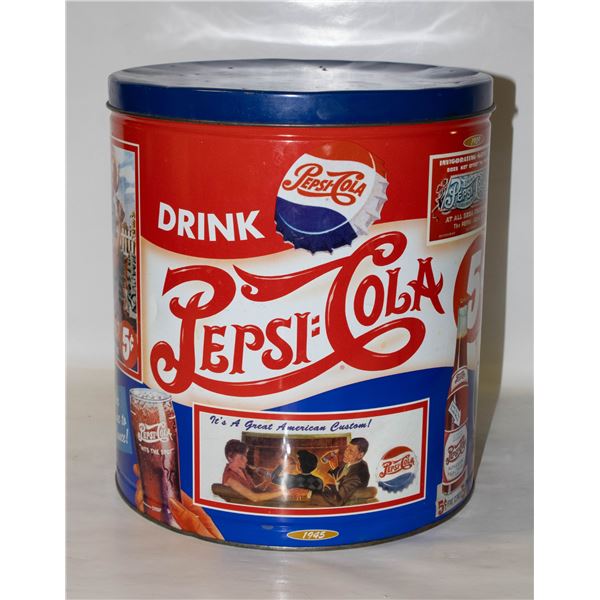 VINTAGE PEPSI-COLA LIDDED TIN 18 INCHES TALL