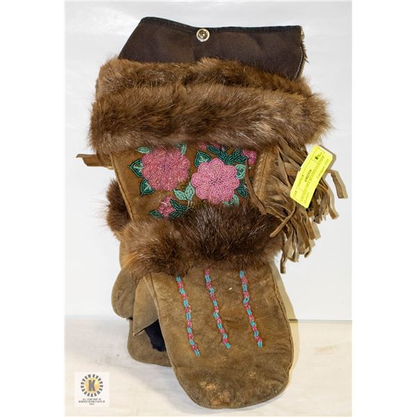 VINTAGE CREE BEADED LEATHER GLOVES