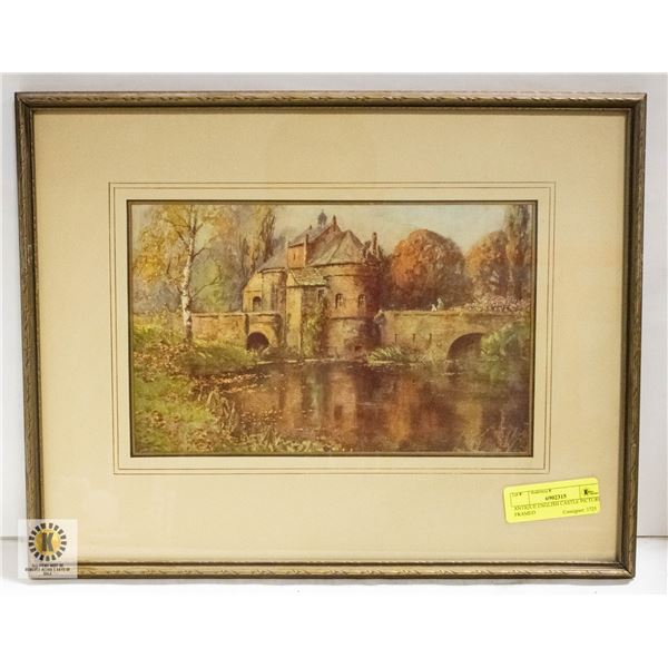 ANTIQUE ENGLISH CASTLE PICTURE FRAMED 13" X 17"