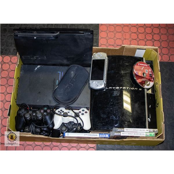 PS2, PS3, PSP CONSOLE, GAME & ACCESSORY LOT AS IS