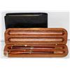 Image 1 : UNUSED GENUINE EEL SKIN WALLET+2 WOODEN CASED PENS