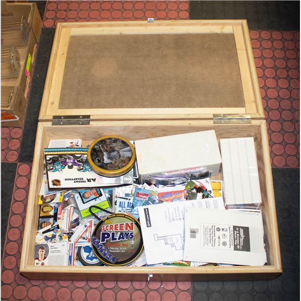 WOODEN CASED ASSORTED COLLECTORS CARDS UNSORTED