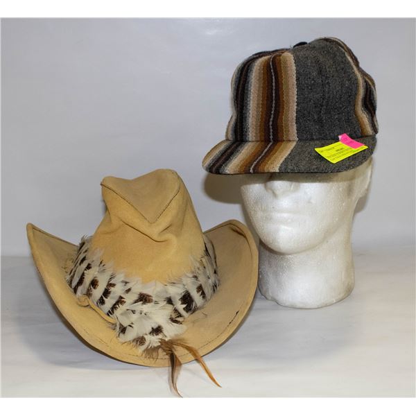 VINTAGE COWBOY HAT & COWBOY CAP TOGETHER-ESTATE