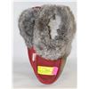 Image 1 : RED LEATHER RABBIT FUR TRIM SIZE 8 MOCCASSINS